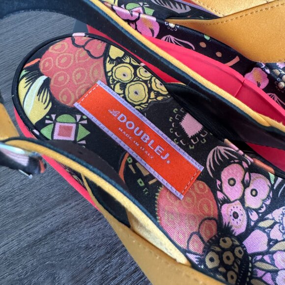 La Double J Crisscross Slingback Sandals Vibrant Yellow Red Platform Open Toe 38 - Picture 5 of 7